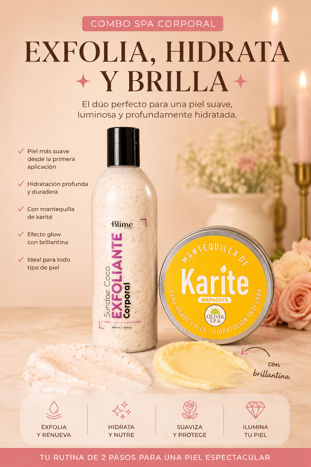 combo kit exfoliante 500ml+karite crema